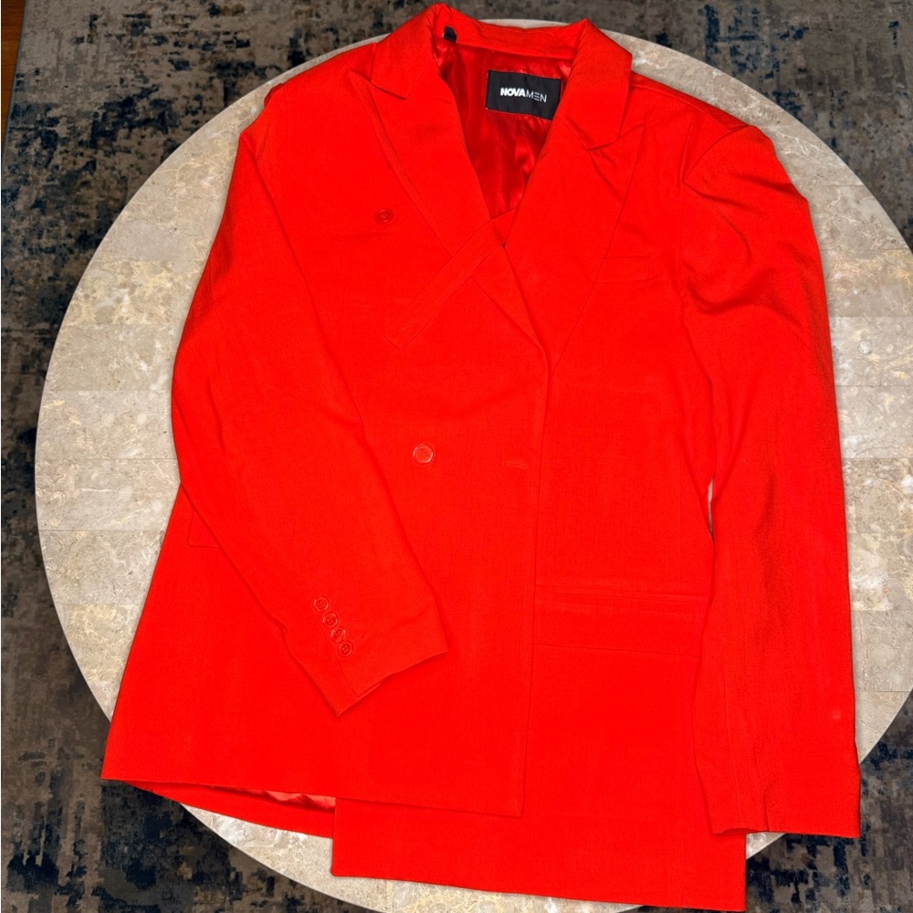 Fashion Nova Red Sport Classic Lapel and Structured Fabric (Top Large)( Pant 36)